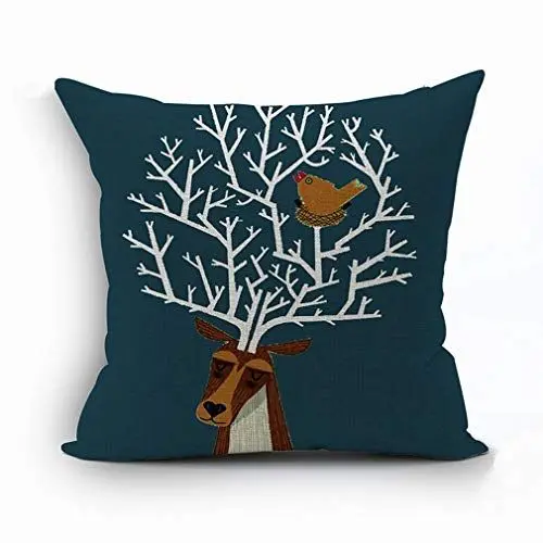 Produktbild: Nunubee Weihnachtsdekoration Elch Hirsch Davidshirsch Kissenbezug Dekoartikel Dekokissen Baumwolle Leinen Sofakissen 45 * 45cm Kissenbezüge Kissenhülle, Stil 3