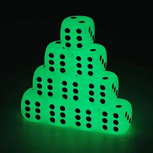 Produktbild: NUOBESTY 10 Stück Spielwürfel Leuchten im Dunkeln Würfel Neuheit Würfel Sechs Seiten Würfel Couchtisch Spiel Indoor Outdoor Spiel für Bar Party 16Mm