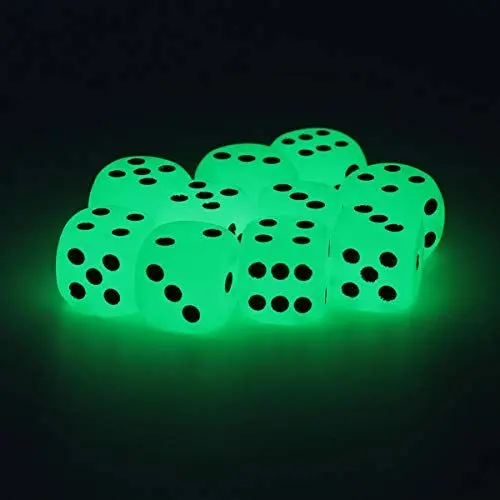 Produktbild: NUOBESTY 10 Stück Spielwürfel Leuchten im Dunkeln Würfel Neuheit Würfel Sechs Seiten Couchtisch Spiel Indoor Outdoor Spiel für Familie Bar Party 16Mm