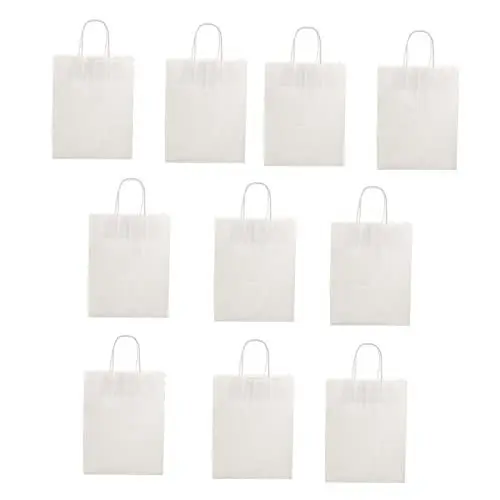 Produktbild: NUOBESTY 10st Packsack Partytaschen Einkaufstüten Aus Papier Kleidung Basteltaschen Braune Papiertüten Tragetasche Für Papierwaren Weiß Geschenktasche Kraftpapier Einkaufen Schüttgut