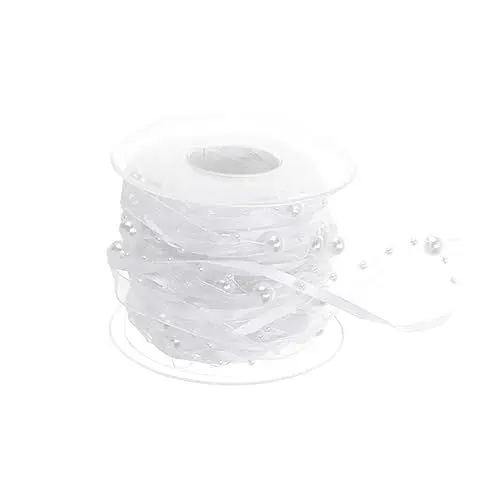 Produktbild: NUOBESTY 1 Rolle Geschenkband Geschenkpapier Band -Mesh seidenband bändchen ribbon Band für Blumenstrauß Schleife Hochzeitsband dekoratives Perlenband Perlenkette schmücken Kranz Braut Weiß