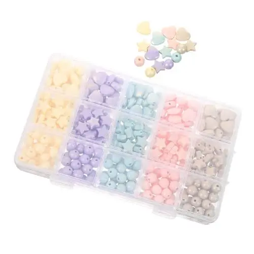 Produktbild: NUOBESTY Acrylperlen Für Halsketten Ohrringe Charms Abstandsperlen-Set Stern- Und Herzform Zubehör Zur Schmuckherstellung