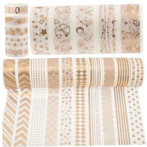 Produktbild: NUOBESTY 20 Rollen selbstgemachte Aufkleber japanisches Waschi Goldblockierendes Bastelklebeband Fotoalbum 4x6 bronzieren Kunsthandwerk Gold Blatt schmücken Mädchen Papier Klebeband