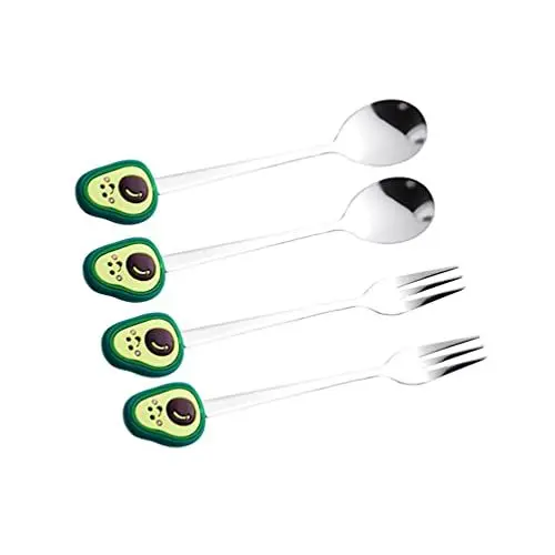 Produktbild: NUOBESTY 2Pcs Edelstahl Abendessen Gabeln Und Löffel Nette Besteck Besteck Besteck Set Avocado