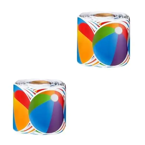 Produktbild: NUOBESTY 2 Rollen Strandball-randaufkleber Pinnwand-dekoration Pinnwand-aufkleber Austauschbarer Pinnwandrand Dekorativer Randbesatz Entfernbarer Randaufkleber Beschichtetes Papier