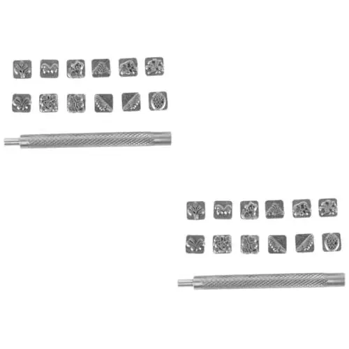 Produktbild: NUOBESTY 2 Sätze Lederdruckmuster Lederwerkzeuge Und Zubehör Lederstempelwerkzeuge Logo-Stempel Aus Leder Stempelstanzwerkzeug Lederhandwerkswerkzeuge Stempelset Für Leder Metall Silver