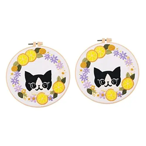 Produktbild: NUOBESTY 2 Sätze Tasche Mit Katzenstickerei Pflanzenset Für Kinder Kinderhandwerk Katze Kreuzstichpackungen Katzenhandwerk Kunsthandwerk Für Erwachsene Anfänger Baumwolle Die Katze