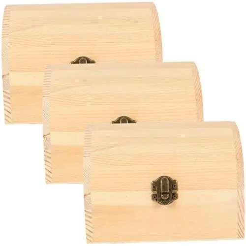 Produktbild: NUOBESTY 3St gewölbte Holzkiste Handdekor Lagerung von Kunstbedarf Kommode Piraten-Schatztruhe Mini-Schatztruhe Geschenkboxen aus Holz Holzkisten für kleine Holzkisten Legierung