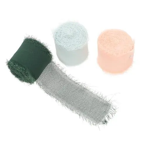 Produktbild: NUOBESTY 3 Rollen Rohkantenband Blumenstrauß Bindeband Leinenband aus Baumwolle Hochzeitskranz Band Hochzeitsgeschenkband Jubiläumsband ribbon bandfeile Schleife Bänder Ornamente Polyester