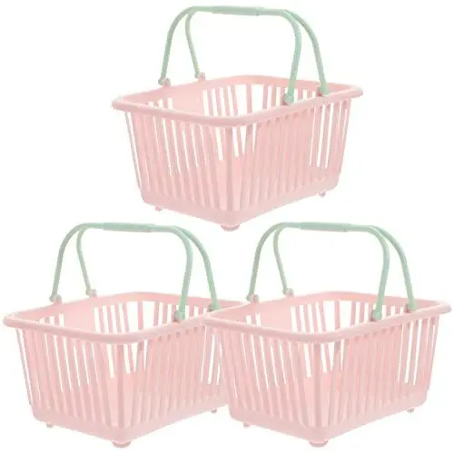 Produktbild: NUOBESTY 3 Stück Einkaufskörbe Kunststoff Kleiner Korb Mit Griff Rollenspiel-Einkaufskorb Spielzeug-Aufbewahrungskorb Für Kinder Kleinigkeiten Korb (Rosa)