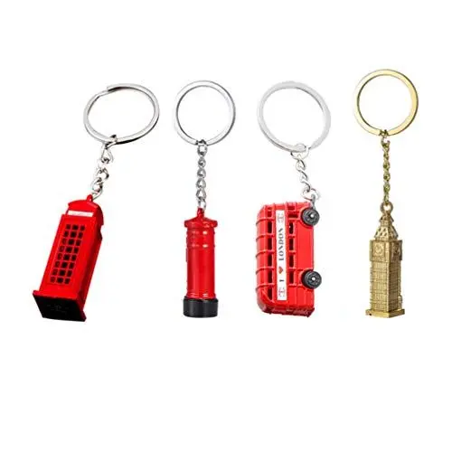 Produktbild: NUOBESTY 4 stücke London schlüsselanhänger andenken schlüsselanhänger Bus telefonzelle Big Ben Turm Miniatur Modell kleinen schlüsselbund Gastgeschenk