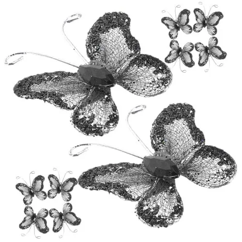 Produktbild: NUOBESTY 50stücke Glitzernde Mesh Schmetterlinge Schwarz Dekorative Hochzeitsaccessoires Für Einladungen Und Festlichkeiten Feinem Netzstoff