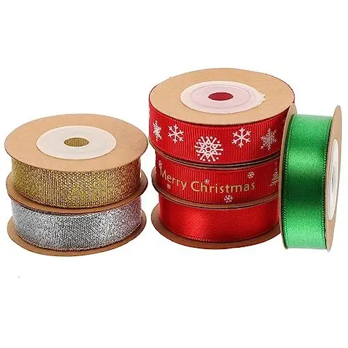 Produktbild: NUOBESTY 6 Rollen Weihnachtsband Weihnachtsgeschenkband Geschenkverpackungsband Schleifenherstellungsband Geschenkverpackungsband Weihnachtsdesignband Weihnachtsbaumband