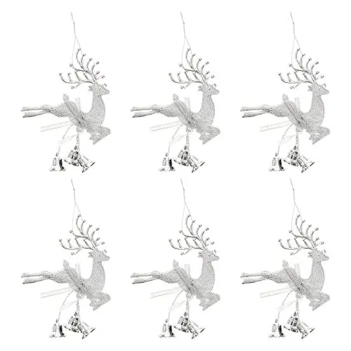Produktbild: NUOBESTY 6 stücke Weihnachten hängen Rentiere weihnachtsglocke Ornamente hängen weihnachtsbaumschmuck Ornamente für DIY Handwerk Silber