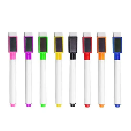 Produktbild: NUOBESTY 8 Magnetische Trocken Abwischbare Marker Magnetische Whiteboard-Marker Weiße Tafelstifte Mit Radiergummi Für Büro Schule Zuhause Zeichenstift