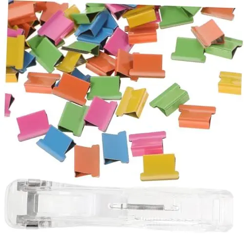 Produktbild: NUOBESTY Büroklammerspender mit Nachfüllbaren Klammern Klammerloser Hefter Tragbarer Clips Dispenser für Schule und Büro Metallklammern 100 Stück Ersatzclips
