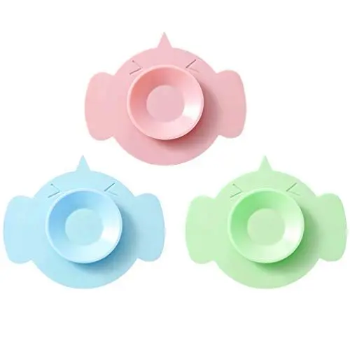 Produktbild: NUOBESTY Kinderbesteck 3pcs Baby Saugnapf Doppelseitige Saugn? Anti Fall rutschfest Futternapf Kinder Geschirr für Geschirr Schale (Grün Blau) Kindergeschirr