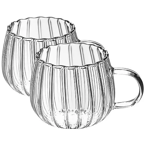 Produktbild: NUOBESTY Klare Tasse 2 Stück 350 Ml Glas-Kaffeetassen Kaffeetassen Mit Henkel Glasbecher Teetassen Kürbis-Glasbecher Für Milch Latte Espresso Cappuccino Heißgetränk