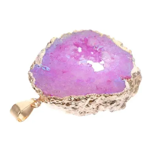 Produktbild: NUOBESTY Natürliche Agate Dekoration Diy Schmuck Anhänger Glänzender Halbedelstein Slice Rosegold Beschichtung Für Kreative Bastelprojekte Und Stilvolle Wohnaccessoires