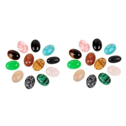 Produktbild: NUOBESTY Slico 20 Stk Edelsteine ​​Quarzkristallperlen Edelsteinring Kristallring ovaler Ring Achatring Ringe Achate für die Schmuckherstellung ovale Steinperlen Naturstein