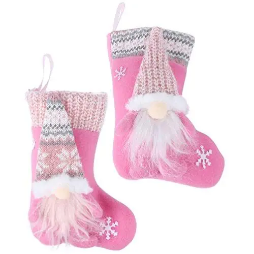 Produktbild: NUOBESTY Weihnachtsstrumpf Kamin Plüsch Nikolausstrumpf Anhänger: Rosa Wichtel Figur Tomte GNOME Geschenkbeutel Bonbontüte 2 Stücke Süßigkeitentasche Weihnachtsbaum Anhänger Weihnachten Party Deko