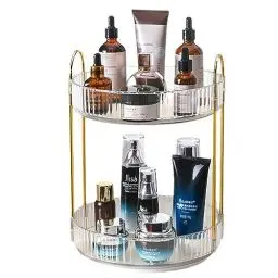 Produktbild: NUODWELL 360° Drehbar Make up Organizer, Drehbarer Make-up-Organizer für Schminktisch Make-up-Aufbewahrung Parfüm-Organizer für Parfums und Make-up, Hautpflege, Toilettenartikel (2 Etagen, Klar Weiß)