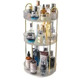 Produktbild: NUODWELL 360° Drehbar Make up Organizer, Drehbarer Make-up-Organizer für Schminktisch Make-up-Aufbewahrung Parfüm-Organizer für Parfums und Make-up, Hautpflege, Toilettenartikel (3 Etagen, Klar Weiß)