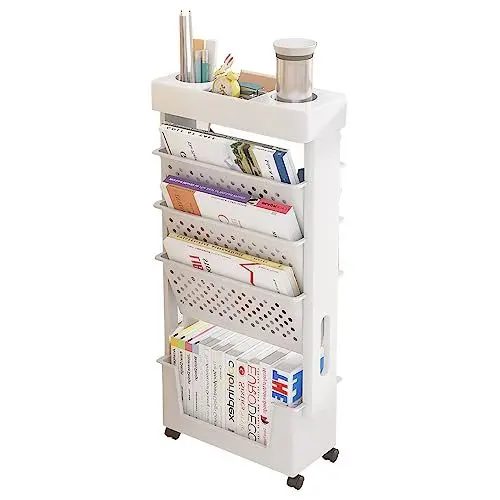 Produktbild: NUODWELL Mobiles Bücherregal mit Rad, großes Fassungsvermögen, Zeitschriftenständer, Bücherwagen, Abnehmbarer Aufbewahrungs-Organizer, Kinder-Bücherregal, Mehrzweck-Rollwagen für Zuhause, Schule