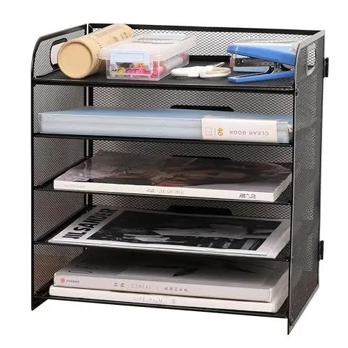 Produktbild: NUODWELL Schreibtisch-Organizer aus Netzstoff, 5 Ebenen, Büro-Papier-Organizer, Dokumentenhalter, A4, Papierablageschalen für Zuhause, Büro, Schule