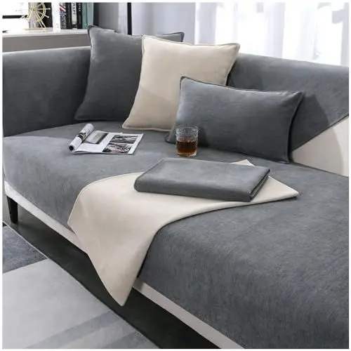 Produktbild: NUODWELL Weicher Chenille Sofabezug für 1/2/3/4-Sitzer, Sofabezug Ecksofa L Form, Rutschfester Sofa Überzug, waschbarer Möbelschutz für Wohnzimmer (Hellgrau, 90 x 180 cm)