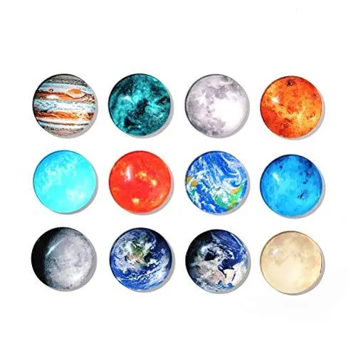 Produktbild: NUOLUX Kühlschrankmagnete Fotomagnete Magnete Rund Glas Mond Planeten Universum Zufällige Designs 30mm 5 Stück