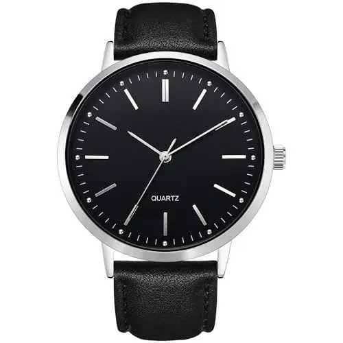 Produktbild: NUOVO Herrenuhr Leder Armbanduhr Moderne Klassische Quarzuhr Leicht zu lesen Schwarze Herrenuhr Business Casual Minimalistische Uhr Schwarz