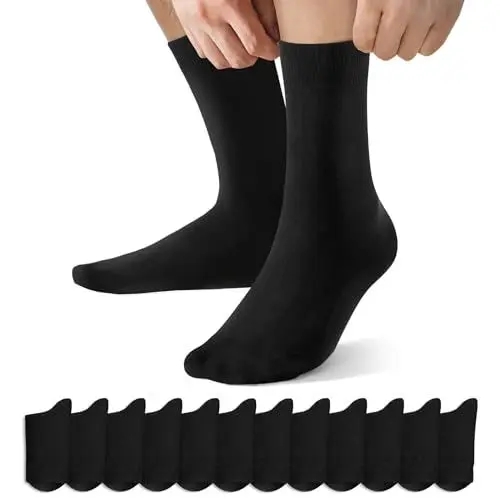 Produktbild: NUOZA Socken Herren 47-49 Schwarz 12 Paar Sportsocken Baumwolle Business Socken Lange Atmungsaktive Socks Schwarze 47-50 Tennissocken Herrensocken Laufsocken Damensocken Männer Dünne Sport