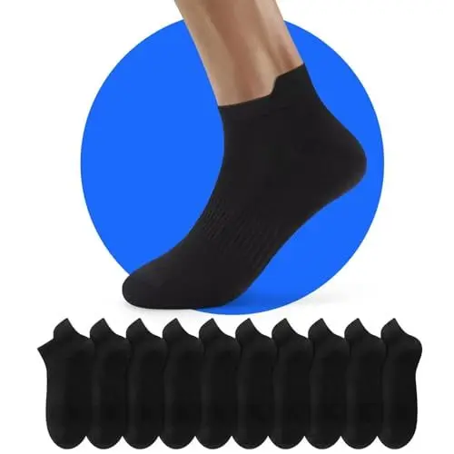 Produktbild: NUOZA Sneaker Socken Damen 39-42 Schwarz Sportsocken Herren Kurze Baumwollsocken Damensocken Tennissocken Anti Schweiß Sommer 10 Paar