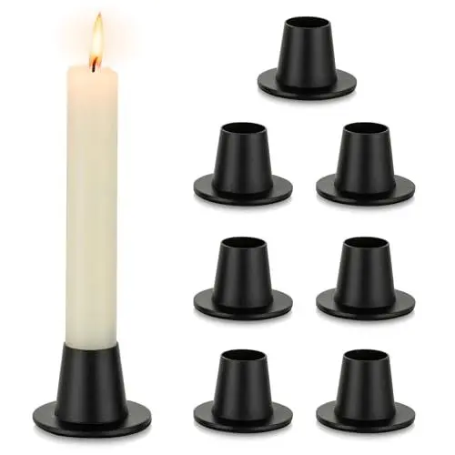 Produktbild: NUPTIO Kerzenhalter Schwarz Metall Stabkerzenhalter: 8 Stück Kerzenständer Bulk für Spitz Zulaufende Kerzen Kleine Metall-Kerze Mittelstücke für Hochzeit Erntedank-Dekoration