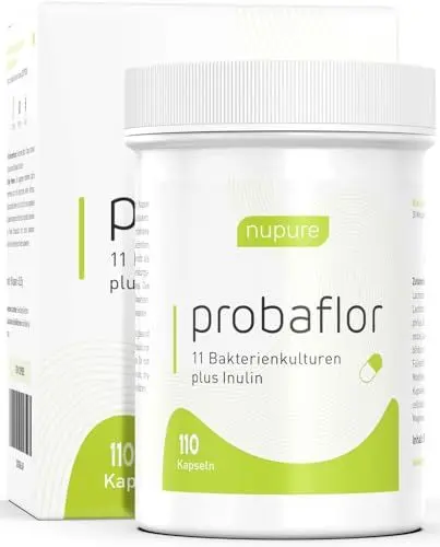 Produktbild: Nupure® Probaflor mit 345 Mrd KBE/g*, 110 Kapseln mit 11 Spezielle Bakterienstämme, Mit Inulin und Lactobacillus salivarius SP2, Besser geschützt dank Spezialdose, Vegan