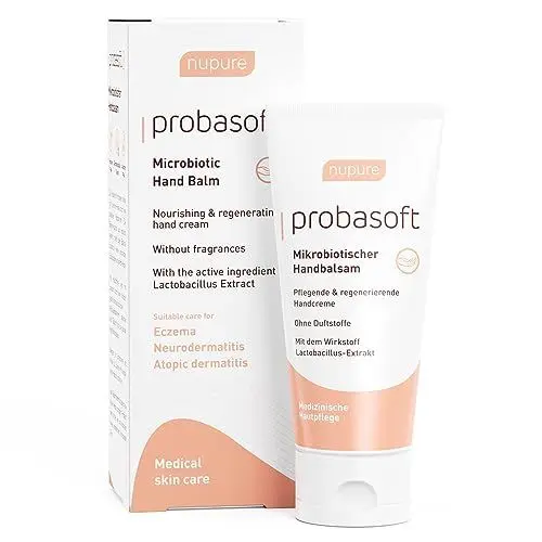Produktbild: Nupure® Probasoft 50 ml, Handcreme für sehr trockene hände Mikrobiotische Handcreme Mini mit Lactobacillus, Sheabutter und Mandelöl, Parfümfrei, Frei von Parabenen, Dermatologisch Getestet.