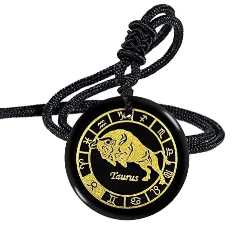 Produktbild: Nupuyai 12 Sternbild Obsidian Kette Damen Herren Talisman Heilstein Kette mit Anhänger Glücksbringer für Chakra Heilung, Horoskop Astrologie (Stier)