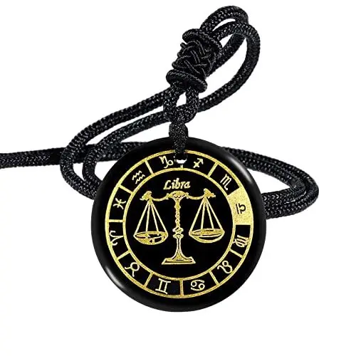 Produktbild: Nupuyai 12 Sternbild Obsidian Kette Damen Herren Talisman Heilstein Kette mit Anhänger Glücksbringer für Chakra Heilung, Horoskop Astrologie (Waage)