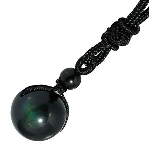 Produktbild: Nupuyai 16mm Obsidian Stein Perlen Anhänger Glücksstein Kette für Damen und Herren, Kristall Heilstein Halskette Glücksbringer Glückskette Meditation Reiki Schmuck Geschenk