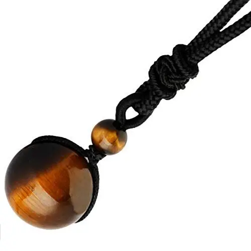 Produktbild: Nupuyai 16mm Tigerauge Stein Perlen Anhänger Glücksstein Kette für Damen und Herren, Kristall Heilstein Halskette Glücksbringer Glückskette Meditation Reiki Schmuck Geschenk