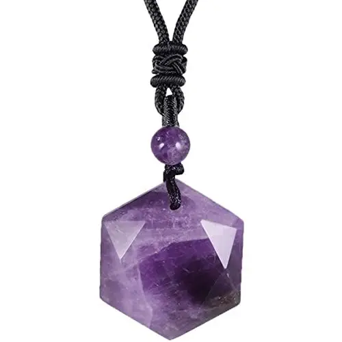 Produktbild: Nupuyai Amethyst Kristall Davidstern Hexagramm Anhänger Halskette für Männer Frauen, Heilstein Amulett Kette mit verstellbarer Kordel