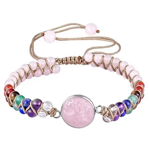 Produktbild: Nupuyai Baum des Lebens 7 Chakra Stein Armband für Frauen und Männer, handgewebte verstellbare Heilkristalle Perlen Armreif für Unisex