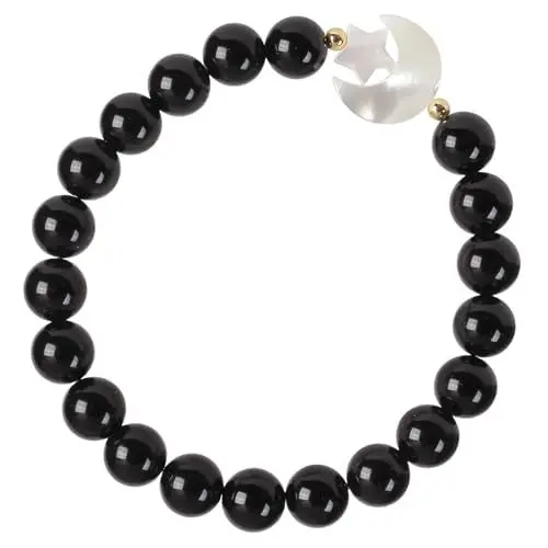 Produktbild: Nupuyai Geschnitzter Weißes Muschel Mond Stern Armband für Damen Kristall Stein Perlen Stretch Armband Reiki Stein Schmuck