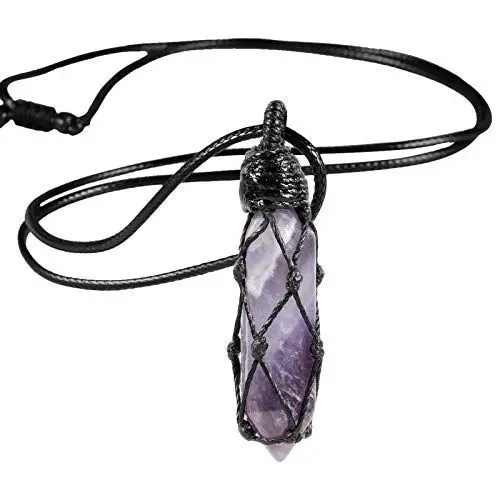 Produktbild: Nupuyai Handgewebte Hexagon Kristall Anhänger Halskette für Damen und Herren, Doppelte Spitze Sechseckiger Quarz Kette Edelstein Reiki Schmuck