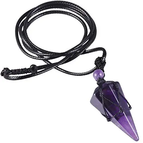 Produktbild: Nupuyai Heilung Kristall Säule Stein Halskette für Damen und Herren, Glücksbringer Amethyst Anhänger Pendel für Reiki Meditation