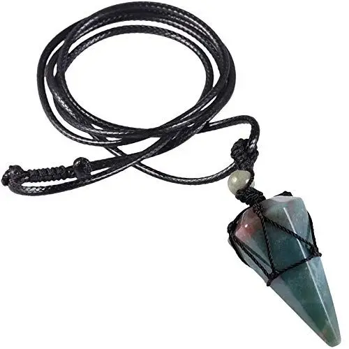 Produktbild: Nupuyai Heilung Kristall Säule Stein Halskette für Damen und Herren, Glücksbringer Indischer Achat Anhänger Pendel für Reiki Meditation