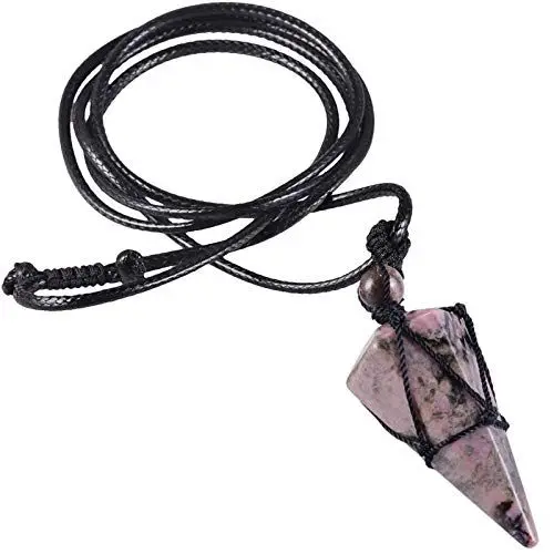 Produktbild: Nupuyai Heilung Kristall Säule Stein Halskette für Damen und Herren, Glücksbringer Rhodonit Anhänger Pendel für Reiki Meditation