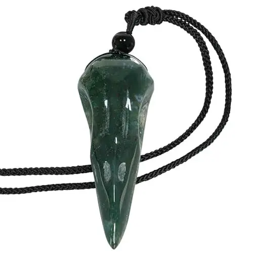 Produktbild: Nupuyai Indischer Achat Stein Rabenschädel Kristall Kette für Damen und Herren, Edelstein Krähenschädel Anhänger Heilstein Raben Halskette Hexen Rabenkopf Schmuck