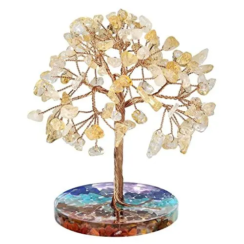 Produktbild: Nupuyai Kristall Edelstein Baum mit 7 Chakra Steine Harzbasis, Kupferdraht Geldbaum Feng Shui Bonsai Baum des Lebens Deko für Zuhause, Büro und Glück (Citrin)